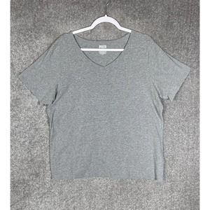 Duluth Trading‎ No Yank Short Sleeve V-Neck Tee Top Women Size 2X Stretch Gray